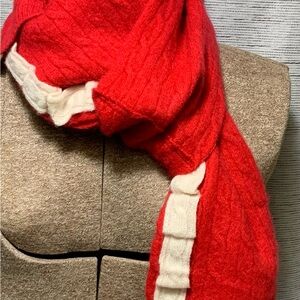 Cozy Red and White Knit Handmade Cashmere Recycled Scarf